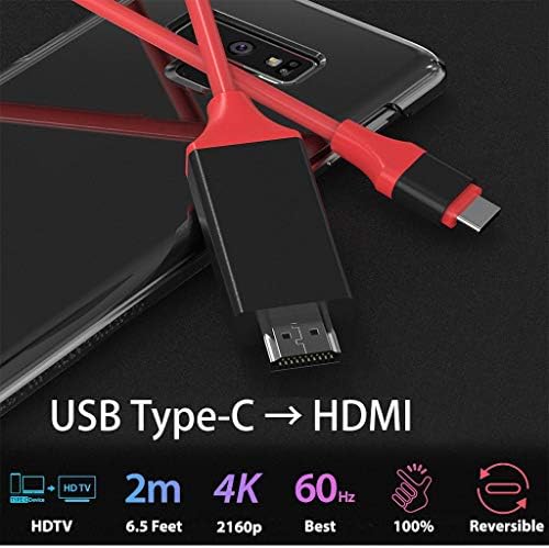 כבל USB-C/PD 4K HDMI תואם לסמסונג Galaxy S23 Ultra עם כבל מלא 2160p@30Hz, 6ft/2m [אדום, תואם רעם 3]